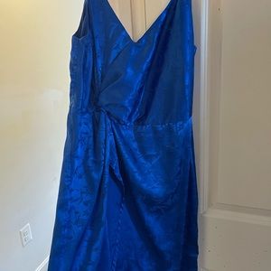 Classy Moments Cobalt Blue Satin Jacquard Twist-Front Mini Dress